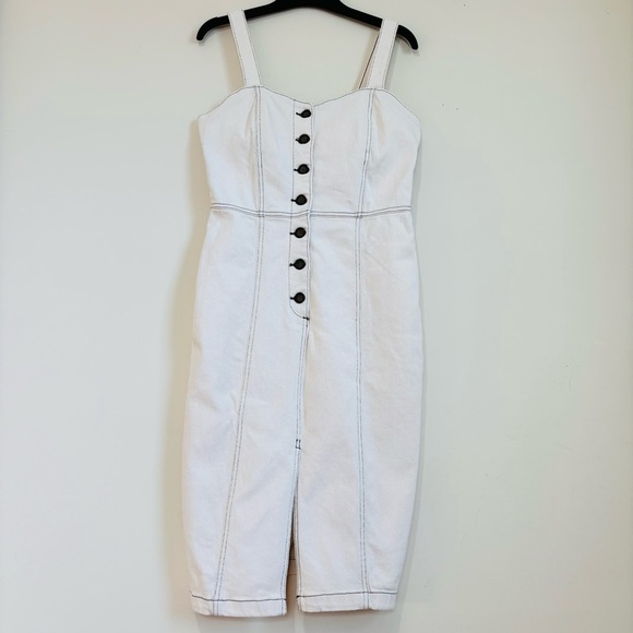 Zara Bodycon Overall Sleeveless corset Black Button Front Off White Denim Dress - Picture 2 of 16